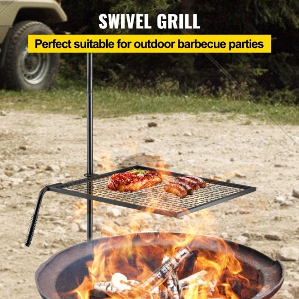 Cooking Equipment | Swivel Grill, Heavy Duty Steel Campfire Grill,Single Layer Open Fire Grill, 24″ x 24″ Campfire Swivel Grill with Heat Dissipation Handle, Campfire Grill Stake for Outdoor Open Flame Cooking Cooking Equipment Cooking Equipment