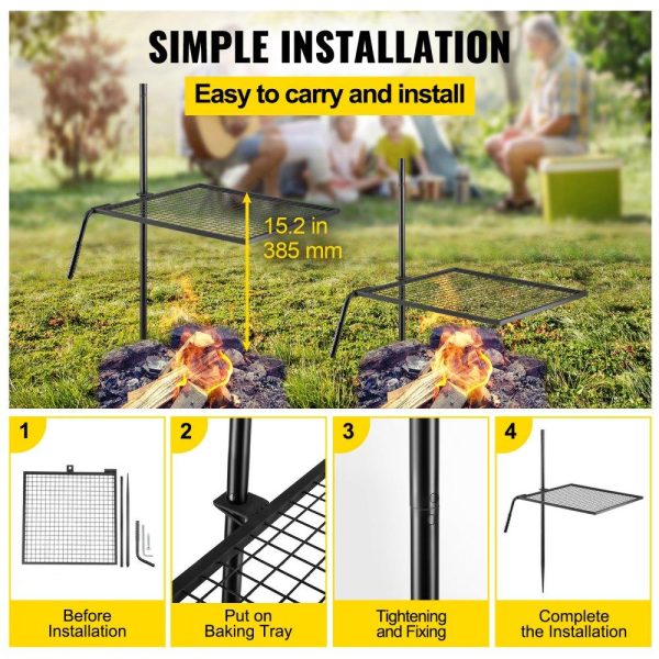 Cooking Equipment | Swivel Grill, Heavy Duty Steel Campfire Grill,Single Layer Open Fire Grill, 24″ x 24″ Campfire Swivel Grill with Heat Dissipation Handle, Campfire Grill Stake for Outdoor Open Flame Cooking Cooking Equipment Cooking Equipment