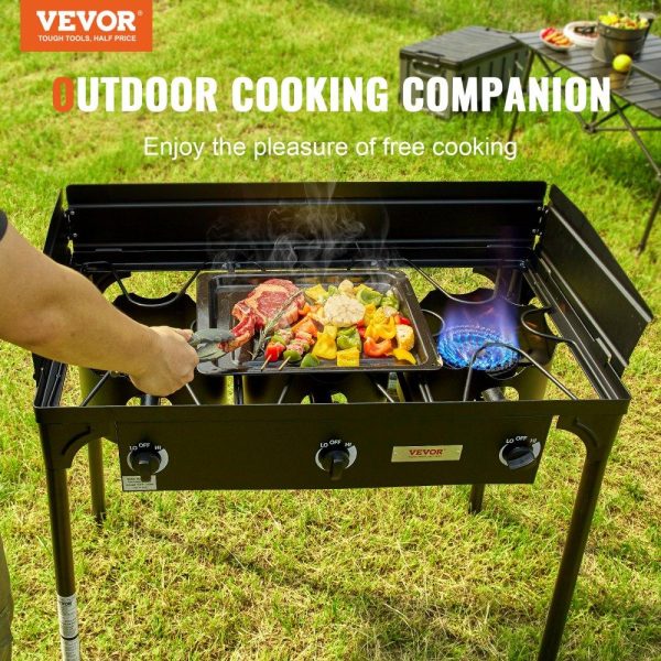 Cooking Equipment | Triple Burner Outdoor Camping Stove, 90,000-BTU Camping Modular Cooking Stove, Heavy Duty Carbon Steel Gas Cooker with Detachable Legs Stand & PSI Regulator, for BBQ Home Camp Patio RV Cooking Cooking Equipment Cooking Equipment