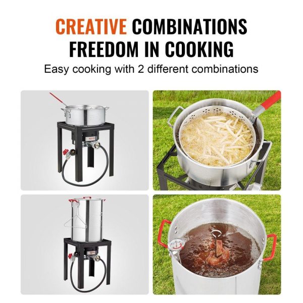 Cooking Equipment | Turkey Deep Fryer, 30-qt Turkey & 10-qt Fish Steamer Cooker Set, Outdoor Aluminum Seafood Frying Pot, 54,000 BTU Burner Propane Gas Boiler, Includes Baskets, Perforated Poultry Rack, Thermometer Cooking Equipment Cooking Equipment