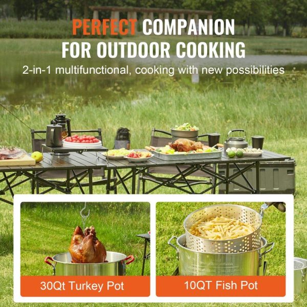 Cooking Equipment | Turkey Deep Fryer, 30-qt Turkey & 10-qt Fish Steamer Cooker Set, Outdoor Aluminum Seafood Frying Pot, 54,000 BTU Burner Propane Gas Boiler, Includes Baskets, Perforated Poultry Rack, Thermometer Cooking Equipment Cooking Equipment