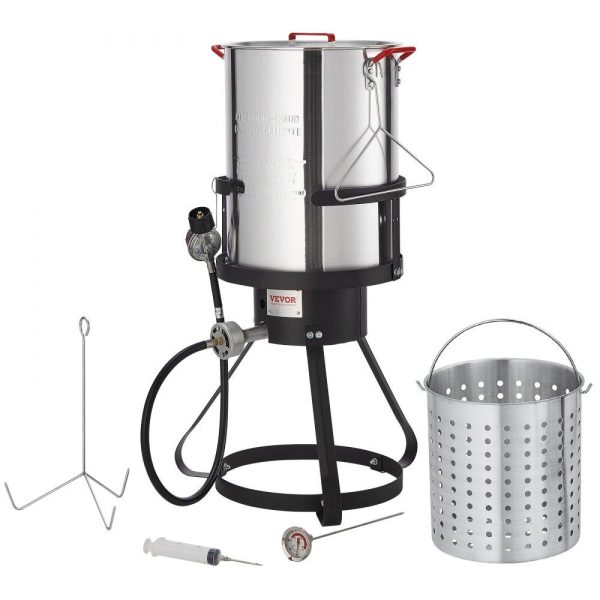 Cooking Equipment | Turkey Deep Fryer, 30-qt Turkey Fryer Boiler Steamer Cooker Set, Outdoor Aluminum Seafood Frying Pot, 54,000 BTU Burner Propane Gas Boiler, Includes Basket, Perforated Poultry Rack, Thermometer Cooking Equipment Cooking Equipment