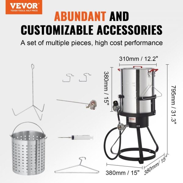 Cooking Equipment | Turkey Deep Fryer, 30-qt Turkey Fryer Boiler Steamer Cooker Set, Outdoor Aluminum Seafood Frying Pot, 54,000 BTU Burner Propane Gas Boiler, Includes Basket, Perforated Poultry Rack, Thermometer Cooking Equipment Cooking Equipment