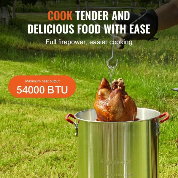 Cooking Equipment | Turkey Deep Fryer, 30-qt Turkey Fryer Boiler Steamer Cooker Set, Outdoor Aluminum Seafood Frying Pot, 54,000 BTU Burner Propane Gas Boiler, Includes Basket, Perforated Poultry Rack, Thermometer Cooking Equipment Cooking Equipment