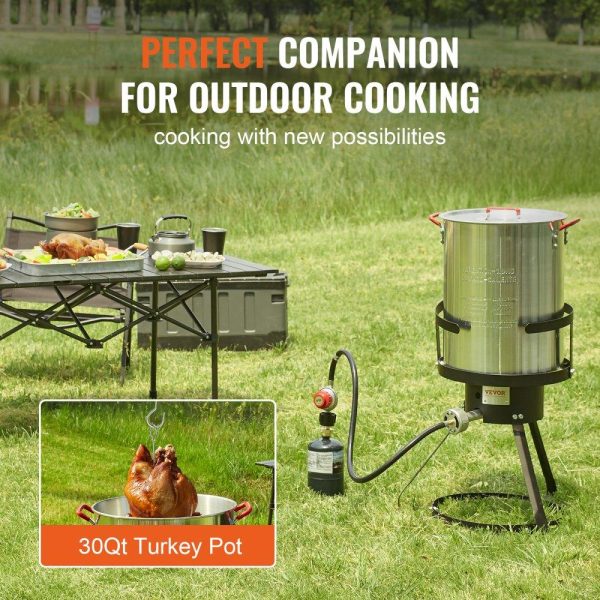 Cooking Equipment | Turkey Deep Fryer, 30-qt Turkey Fryer Boiler Steamer Cooker Set, Outdoor Aluminum Seafood Frying Pot, 54,000 BTU Burner Propane Gas Boiler, Includes Basket, Perforated Poultry Rack, Thermometer Cooking Equipment Cooking Equipment