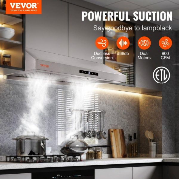 Cooking Equipment | Under Cabinet Range Hood, Dual Motors Ductless Kitchen Stove Vent, Stainless Steel Permanent Filter with 3-Speed Exhaust Fan, 2 Baffle Filters, LED Lights, Touch Control Panel, Silver (30 inch) Cooking Equipment Cooking Equipment