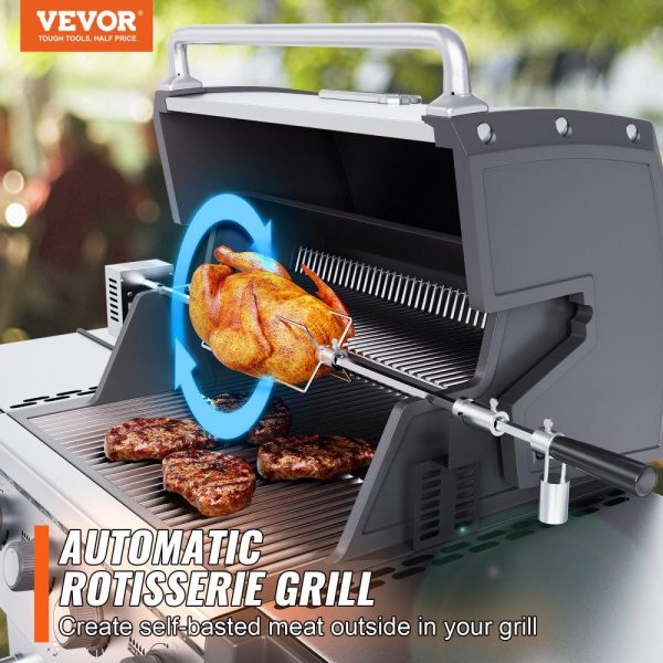 Cooking Equipment | Universal Grill Rotisserie Kit for Grills, Electric BBQ Grill with 110V 9W Motor, Stainless Steel Automatic Grilling Kit, Heavy Duty 32″/39″ Hexagon Spit Rod, 26 lbs Capacity Grill Attachment Cooking Equipment Cooking Equipment