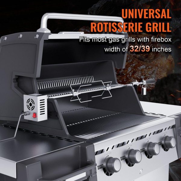 Cooking Equipment | Universal Grill Rotisserie Kit for Grills, Electric BBQ Grill with 110V 9W Motor, Stainless Steel Automatic Grilling Kit, Heavy Duty 32″/39″ Hexagon Spit Rod, 26 lbs Capacity Grill Attachment Cooking Equipment Cooking Equipment