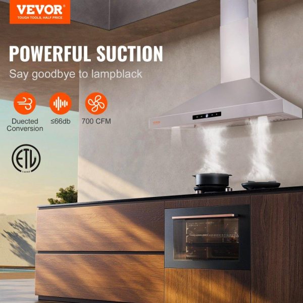 Cooking Equipment | Wall Mount Range Hood, Ductless Chimney-Style Kitchen Stove Vent, Stainless Steel Permanent Filter with 3-Speed Exhaust Fan, 2 Baffle Filters, LED Lights, Touch Control Panel (30 inch) Cooking Equipment Cooking Equipment