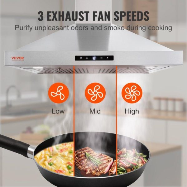 Cooking Equipment | Wall Mount Range Hood, Ductless Chimney-Style Kitchen Stove Vent, Stainless Steel Permanent Filter with 3-Speed Exhaust Fan, 2 Baffle Filters, LED Lights, Touch Control Panel (30 inch) Cooking Equipment Cooking Equipment