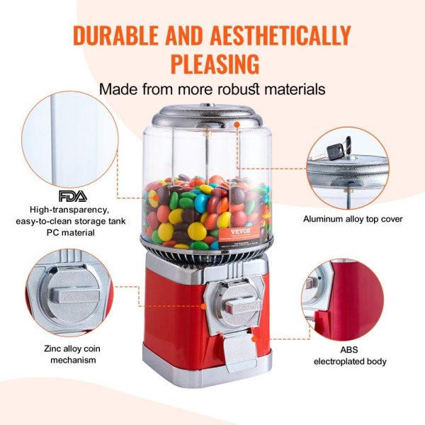 Food Display & Merchandising Equipment | 16″H Gumball Machine Vending Coin Bank Vintage Candy Dispenser PC Red Red Food Display & Merchandising Equipment Food Display & Merchandising Equipment