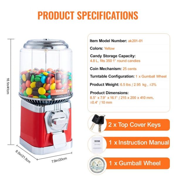 Food Display & Merchandising Equipment | 16″H Gumball Machine Vending Coin Bank Vintage Candy Dispenser PC Red Red Food Display & Merchandising Equipment Food Display & Merchandising Equipment