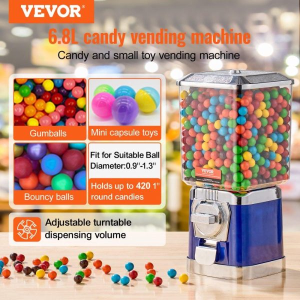 Food Display & Merchandising Equipment | 17″H Gumball Machine Vending Coin Bank Vintage Candy Dispenser PC Bule Blue Food Display & Merchandising Equipment Blue