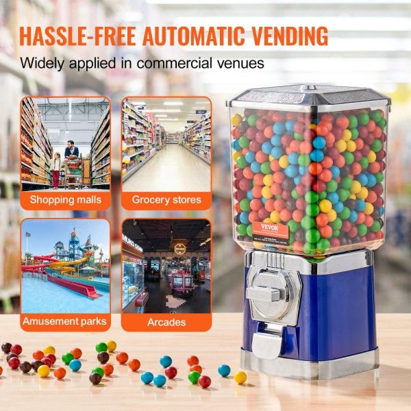 Food Display & Merchandising Equipment | 17″H Gumball Machine Vending Coin Bank Vintage Candy Dispenser PC Bule Blue Food Display & Merchandising Equipment Blue