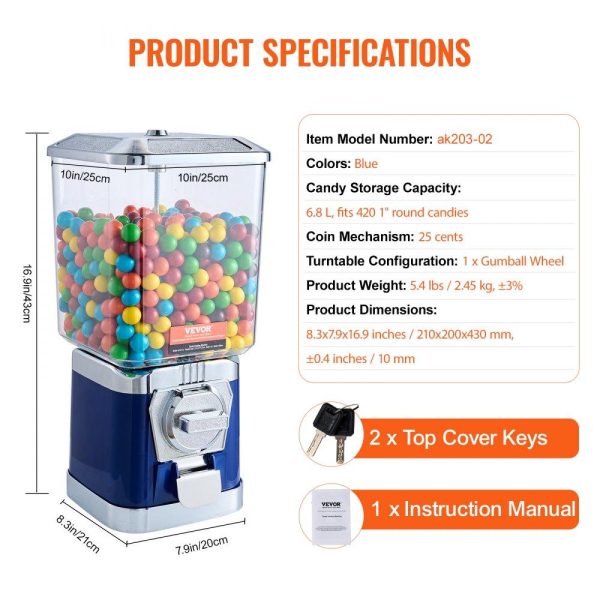 Food Display & Merchandising Equipment | 17″H Gumball Machine Vending Coin Bank Vintage Candy Dispenser PC Bule Blue Food Display & Merchandising Equipment Blue