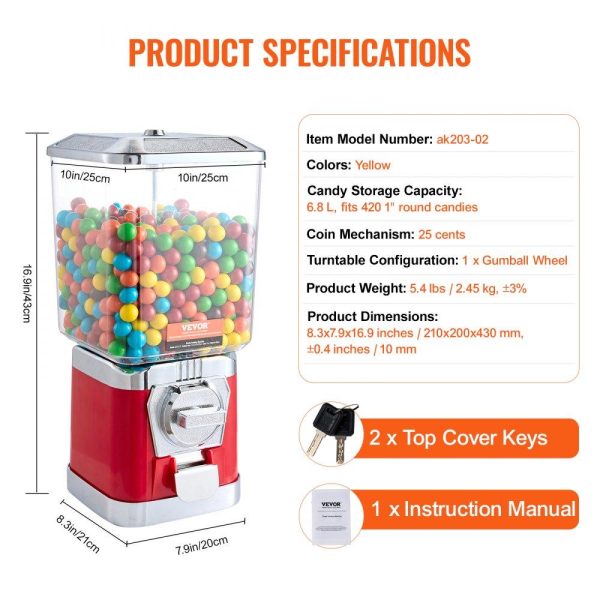 Food Display & Merchandising Equipment | 17″H Gumball Machine Vending Coin Bank Vintage Candy Dispenser PC Red Red Food Display & Merchandising Equipment Food Display & Merchandising Equipment