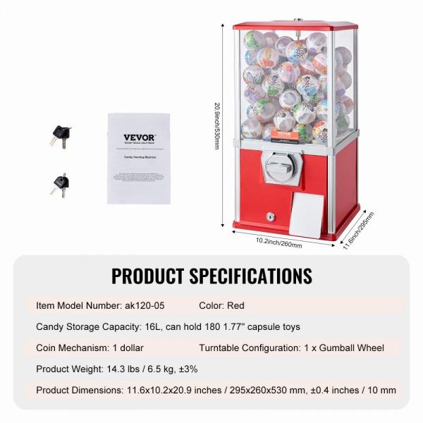 Food Display & Merchandising Equipment | 21″H Gumball Machine Vending Coin Bank Vintage Gumballs Dispenser PS Red Red Food Display & Merchandising Equipment Food Display & Merchandising Equipment