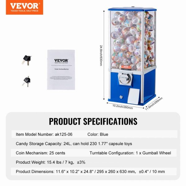 Food Display & Merchandising Equipment | 25″H Gumball Machine Vending Coin Bank Vintage Gumballs Dispenser PS Bule Blue Food Display & Merchandising Equipment Blue