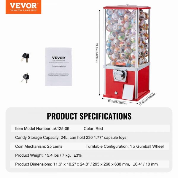 Food Display & Merchandising Equipment | 25″H Gumball Machine Vending Coin Bank Vintage Gumballs Dispenser PS Red Red Food Display & Merchandising Equipment Food Display & Merchandising Equipment