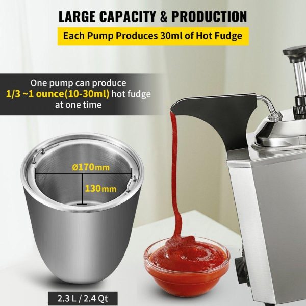 Food Display & Merchandising Equipment | Cheese Dispenser with Pump, 2.6 Qt Capacity Cheese Warmer, Stainless Steel Hot Fudge Warmer with Pump 650W Cheese Dispenser, 30-110℃ Temp Adjustable, for Hot Fudge Cheese Caramel Food Display & Merchandising Equipment Food Display & Merchandising Equipment