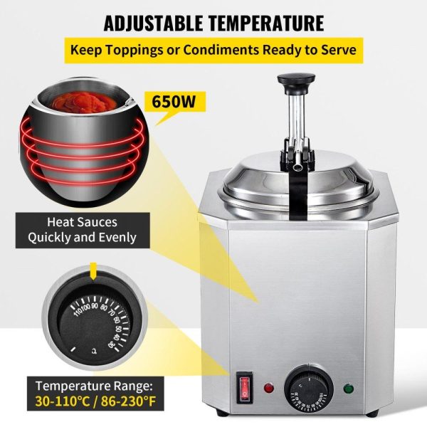 Food Display & Merchandising Equipment | Cheese Dispenser with Pump, 2.6 Qt Capacity Cheese Warmer, Stainless Steel Hot Fudge Warmer with Pump 650W Cheese Dispenser, 30-110℃ Temp Adjustable, for Hot Fudge Cheese Caramel Food Display & Merchandising Equipment Food Display & Merchandising Equipment