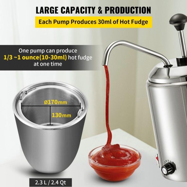 Food Display & Merchandising Equipment | Cheese Dispenser with Pump 2.64 Qt Capacity Hot Fudge Warmer with Pump 110 V 650W Cheese Warmer Stainless Steel Cheese Dispenser with Pump 30-110℃ Temp Adjustable for Hot Fudge Cheese Caramel Food Display & Merchandising Equipment Food Display & Merchandising Equipment