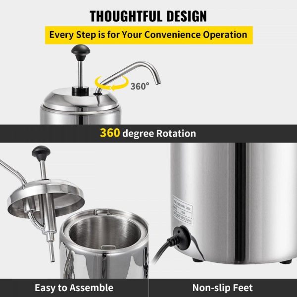 Food Display & Merchandising Equipment | Cheese Dispenser with Pump 2.64 Qt Capacity Hot Fudge Warmer with Pump 110 V 650W Cheese Warmer Stainless Steel Cheese Dispenser with Pump 30-110℃ Temp Adjustable for Hot Fudge Cheese Caramel Food Display & Merchandising Equipment Food Display & Merchandising Equipment