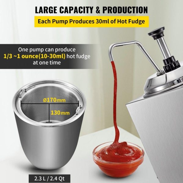 Food Display & Merchandising Equipment | Cheese Dispenser with Pump, 2.6Qt Capacity Nacho Cheese Warmer with Pump, 650W Hot Fudge Warmer, Stainless Steel Hot Cheese Dispenser for Hot Fudge Cheese Caramel Food Display & Merchandising Equipment Food Display & Merchandising Equipment