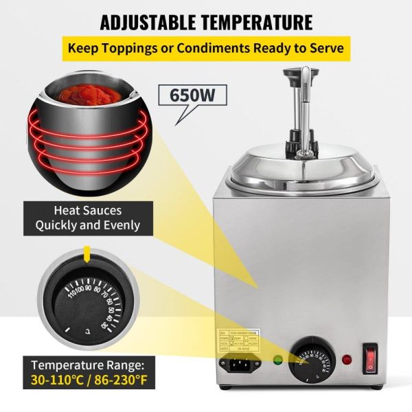 Food Display & Merchandising Equipment | Cheese Dispenser with Pump, 2.6Qt Capacity Nacho Cheese Warmer with Pump, 650W Hot Fudge Warmer, Stainless Steel Hot Cheese Dispenser for Hot Fudge Cheese Caramel Food Display & Merchandising Equipment Food Display & Merchandising Equipment