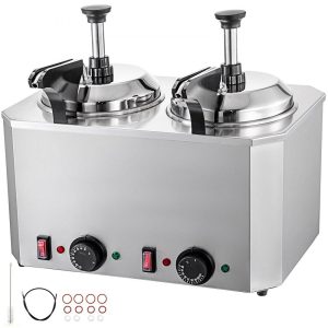 Food Display & Merchandising Equipment | Cheese Warmer with Pump, 5.28 Qt Capacity Cheese Dispenser Hot Fudge Warmer, Dual Head Spout Heater 1300 W Cheese Warmer Dispenser, 30-110℃ Temp Adjustable 110 V Heated Pump Dispenser Food Display & Merchandising Equipment Food Display & Merchandising Equipment