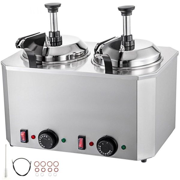 Food Display & Merchandising Equipment | Cheese Warmer with Pump, 5.28 Qt Capacity Cheese Dispenser Hot Fudge Warmer, Dual Head Spout Heater 1300 W Cheese Warmer Dispenser, 30-110℃ Temp Adjustable 110 V Heated Pump Dispenser Food Display & Merchandising Equipment Food Display & Merchandising Equipment