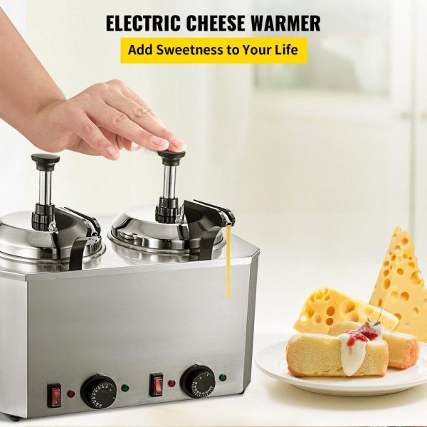 Food Display & Merchandising Equipment | Cheese Warmer with Pump, 5.28 Qt Capacity Cheese Dispenser Hot Fudge Warmer, Dual Head Spout Heater 1300 W Cheese Warmer Dispenser, 30-110℃ Temp Adjustable 110 V Heated Pump Dispenser Food Display & Merchandising Equipment Food Display & Merchandising Equipment