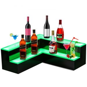 Food Display & Merchandising Equipment | Corner LED Liquor Bottle Display Shelf, 20-inch LED Bar Shelves for Liquor, 2-Step Lighted Liquor Bottle Shelf for Home/Commercial Bar, Acrylic Lighted Bottle Display with Remote & App Control Food Display & Merchandising Equipment Food Display & Merchandising Equipment