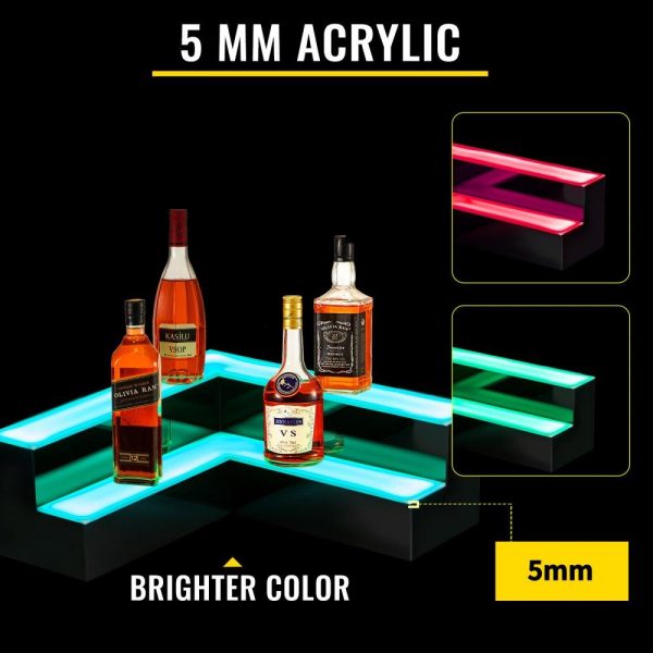 Food Display & Merchandising Equipment | Corner LED Liquor Bottle Display Shelf, 20-inch LED Bar Shelves for Liquor, 2-Step Lighted Liquor Bottle Shelf for Home/Commercial Bar, Acrylic Lighted Bottle Display with Remote & App Control Food Display & Merchandising Equipment Food Display & Merchandising Equipment