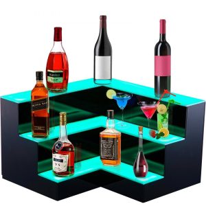 Food Display & Merchandising Equipment | Corner LED Liquor Bottle Display Shelf, 20-inch LED Bar Shelves for Liquor, 3-Step Lighted Liquor Bottle Shelf for Home/Commercial Bar, Acrylic Lighted Bottle Display with Remote & App Control Food Display & Merchandising Equipment Food Display & Merchandising Equipment