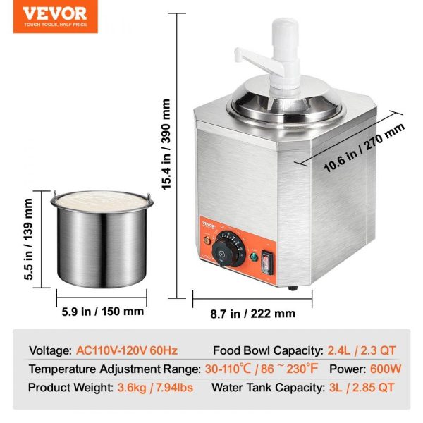 Food Display & Merchandising Equipment | Electric Cheese Dispenser with Pump, 2.3 Qt Commercial Hot Fudge Warmer, Plastic Pump Dispenser, 86-230℉ Temp Adjustable Nacho Cheese Sauce Warmer, for Hot Fudge Cheese Caramel Food Display & Merchandising Equipment Food Display & Merchandising Equipment