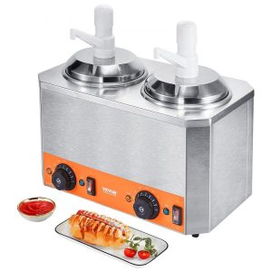 Food Display & Merchandising Equipment | Electric Cheese Dispenser with Pumps, 2.3×2 Qt Commercial Hot Fudge Warmer, Plastic Double Pumps Dispenser, 86-230℉ Temp Adjustable Nacho Cheese Sauce Warmer, for Hot Fudge Cheese Caramel Food Display & Merchandising Equipment Food Display & Merchandising Equipment