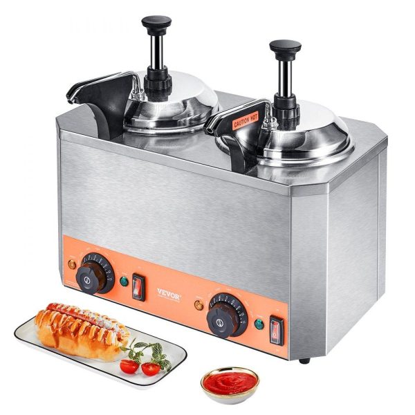 Food Display & Merchandising Equipment | Electric Cheese Dispenser with Pumps, 2.3×2 Qt Commercial Hot Fudge Warmer, Stainless Steel Heated Double Pumps Dispenser, 86-230℉ Temp Adjustable Nacho Cheese Warmer for Fudge Cheese Caramel Food Display & Merchandising Equipment Food Display & Merchandising Equipment