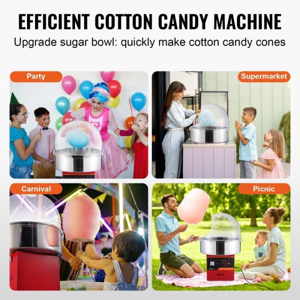 Food Display & Merchandising Equipment | Electric Cotton Candy Machine, 1000W Candy Floss Maker, Commercial Cotton Candy Machine with Cover, Stainless Steel Bowl, Sugar Scoop, Drawer, Perfect for Home Kids Birthday, Family Party, Red Food Display & Merchandising Equipment Food Display & Merchandising Equipment