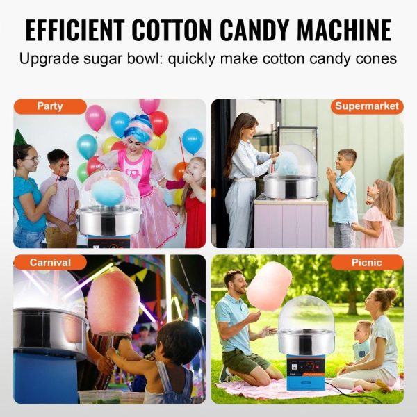 Food Display & Merchandising Equipment | Electric Cotton Candy Machine, 1000W Candy Floss Maker, Commercial Cotton Candy Machine with Cover, Stainless Steel Bowl, Sugar Scoop, Drawer, Perfect for Home Kids Birthday, Family Party, Blue Food Display & Merchandising Equipment Food Display & Merchandising Equipment