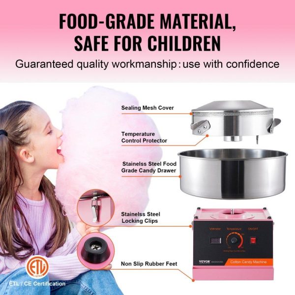 Food Display & Merchandising Equipment | Electric Cotton Candy Machine, 1000W Candy Floss Maker, Commercial Cotton Candy Machine with Stainless Steel Bowl, and Sugar Scoop, Perfect for Home Kids Birthday, Family Party (Pink) Pink Food Display & Merchandising Equipment Food Display & Merchandising Equipment