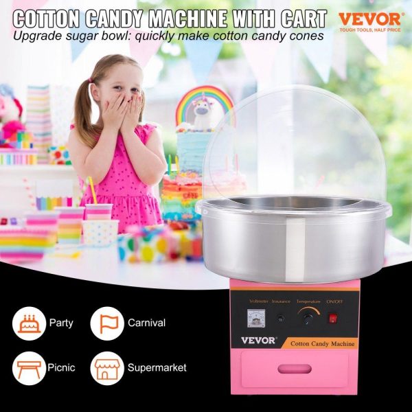 Food Display & Merchandising Equipment | Electric Cotton Candy Machine, 1000W Candy Floss Maker, Commercial Cotton Candy Machine with Stainless Steel Bowl, Sugar Scoop, and Cover, Perfect for Home Kids Birthday, Family Party Pink Food Display & Merchandising Equipment Food Display & Merchandising Equipment