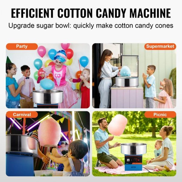 Food Display & Merchandising Equipment | Electric Cotton Candy Machine, 1000W Candy Floss Maker, Commercial Cotton Candy Machine with Stainless Steel Bowl, Sugar Scoop, and Drawer, Perfect for Home Kids Birthday, Family Party, Blue Blue Food Display & Merchandising Equipment Blue