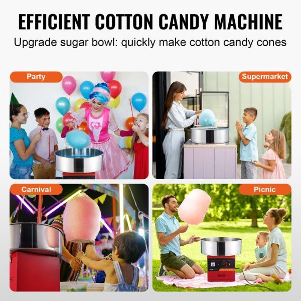 Food Display & Merchandising Equipment | Electric Cotton Candy Machine, 1000W Candy Floss Maker, Commercial Cotton Candy Machine with Stainless Steel Bowl, Sugar Scoop, and Drawer, Perfect for Home Kids Birthday, Family Party, Red Red Food Display & Merchandising Equipment Food Display & Merchandising Equipment