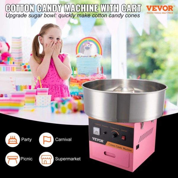 Food Display & Merchandising Equipment | Electric Cotton Candy Machine, 1000W Candy Floss Maker, Commercial Cotton Candy Machine with Stainless Steel Bowl, Sugar Scoop, and Drawer, Perfect for Home Kids Birthday, Family Party Pink Pink Food Display & Merchandising Equipment Food Display & Merchandising Equipment