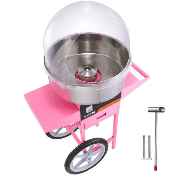 Food Display & Merchandising Equipment | Electric Cotton Candy Machine Cart with Bubble Cover Shield, 1000W Commercial Floss Maker with Stainless Steel Bowl, Sugar Scoop and Drawer, Perfect for Home, Kids Birthday, Family Party, Pink Food Display & Merchandising Equipment Food Display & Merchandising Equipment