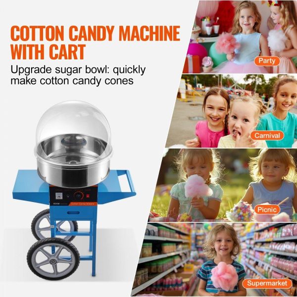 Food Display & Merchandising Equipment | Electric Cotton Candy Machine with Cart, 1000W Commercial Candy Floss Maker with Cover, Stainless Steel Bowl, Sugar Scoop and Drawer, Perfect for Home, Kids Birthday, Family Party, Blue Food Display & Merchandising Equipment Food Display & Merchandising Equipment