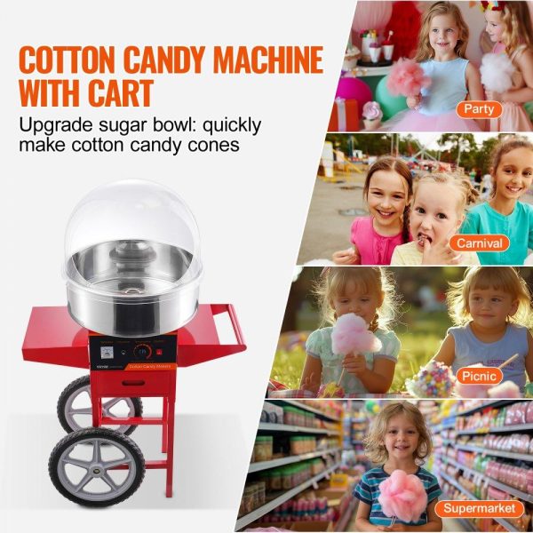 Food Display & Merchandising Equipment | Electric Cotton Candy Machine with Cart, 1000W Commercial Candy Floss Maker with Cover, Stainless Steel Bowl, Sugar Scoop and Drawer, Perfect for Home, Kids Birthday, Family Party, Red Food Display & Merchandising Equipment Food Display & Merchandising Equipment