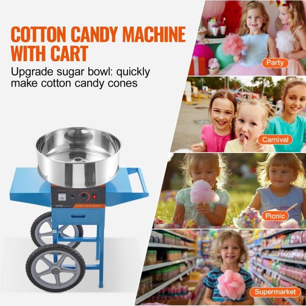 Food Display & Merchandising Equipment | Electric Cotton Candy Machine with Cart, 1000W Commercial Candy Floss Maker with Stainless Steel Bowl, Sugar Scoop and Drawer, Perfect for Home, Kids Birthday, Family Party, Blue Blue Food Display & Merchandising Equipment Blue