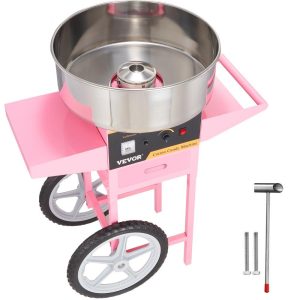 Food Display & Merchandising Equipment | Electric Cotton Candy Machine with Cart, 1000W Commercial Floss Maker with Stainless Steel Bowl, Sugar Scoop and Drawer, Perfect for Home, Kids Birthday, Family Party, Pink Pink Food Display & Merchandising Equipment Food Display & Merchandising Equipment